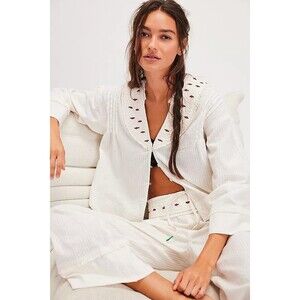 Intimately Free People Sweet As Roses Lounge Blouse Top Embroidered XS 275621